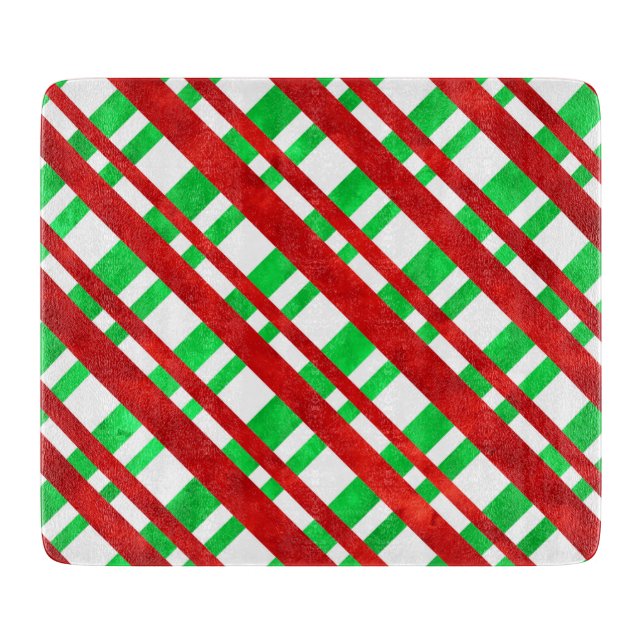 Planche À Découper Aquarelle rouge vert Diagonal Plaid (Devant)