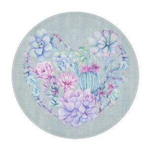 Planche À Découper Aquarelle Succulents Coeur