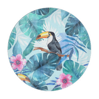 Planche À Découper Aquarelle Toucans : Tropical Seamless