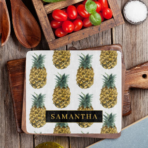 Planche À Découper Aquarelle tropicale Motif ananas avec nom