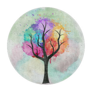 Planche À Découper Arbre belle couleur Pastel Peinture à l'huile Abst