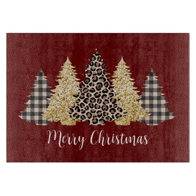 Planche À Découper Arbre de Noël Cheetah Imprimer Buffalo Plaid Parti (Devant)