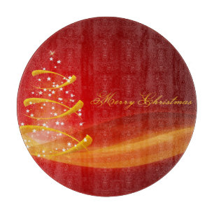 Planche À Découper Arbre de Noël rouge étincelant