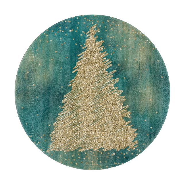 Planche À Découper Arbre de Noël turquoise Parties scintillant verte  (Devant)