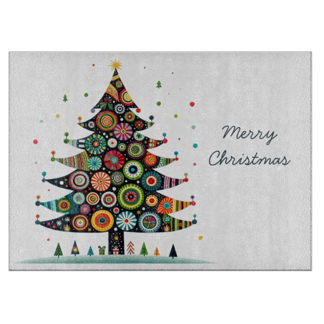 Planche À Découper Arbre de Noël Whimsical, Couleurs Lumineuses, (Devant)