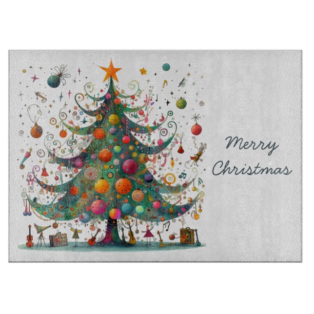 Planche À Découper Arbre de Noël Whimsical, Couleurs Lumineuses, (Devant)