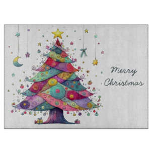 Planche À Découper Arbre de Noël Whimsical, Couleurs Lumineuses,