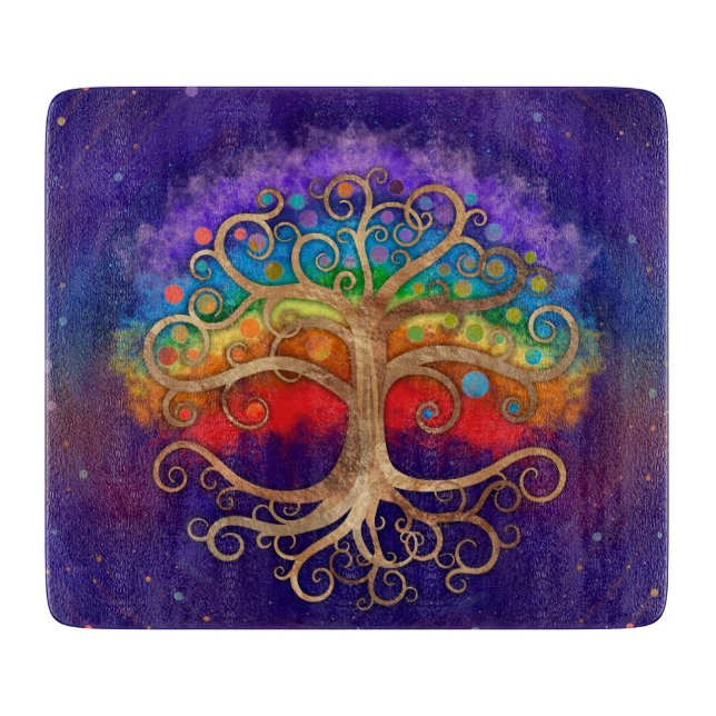 Planche À Découper Arbre de vie Golden Swirl et Rainbow (Devant)