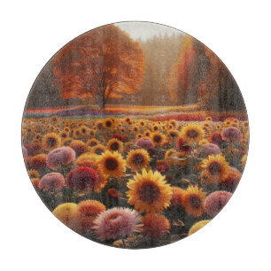 Planche À Découper Arbres d'automne/champ avec mums