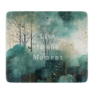 Planche À Découper Arbres verts en or avec oiseaux Noël