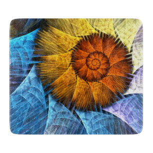 Planche À Découper Art abstrait floral orange jaune bleu