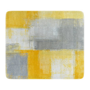 Planche À Découper Art abstrait gris et jaune "sournois"