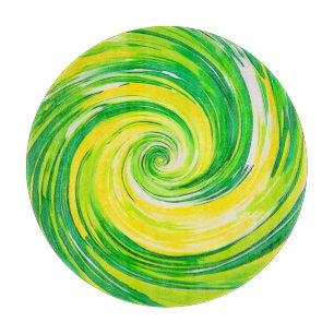 Planche À Découper Art abstrait vert jaune en spirale