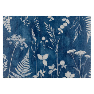 Planche À Découper Art botanique de fougère au cyanotype bleu indigo 