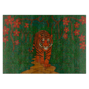 Planche À Découper Art de cloisonné Tigre sur le chemin de la jungle