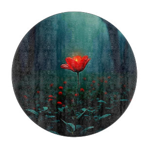 Planche À Découper Art de fleur rouge lumineuse unique