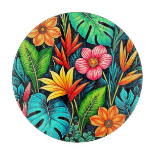 Planche À Découper Art de floraison de jungle tropicale vibrant