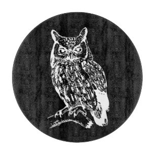 Planche À Découper Art de hibou noir et blanc