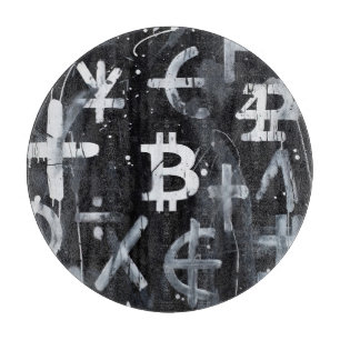 Planche À Découper Art de rue sur la monnaie Bitcoin (Peinture noire
