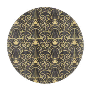 Planche À Découper Art Déco : Carreaux géométriques dorés.