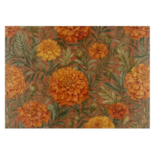 Planche À Découper Art floral souci terreux chaud (Devant)