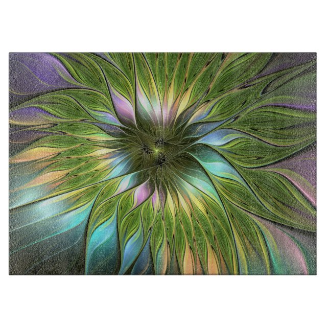 Planche À Découper Art Fractal Fleur Imaginaire Coloré Lumineux (Devant)
