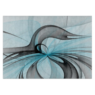 Planche À Découper Art fractal moderne gris anthracite abstrait bleu