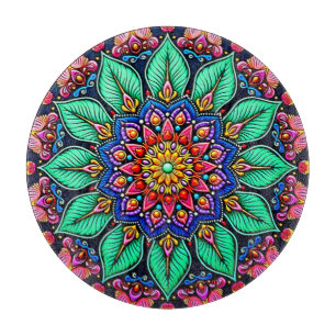 Planche À Découper Art mandala floral vibrant