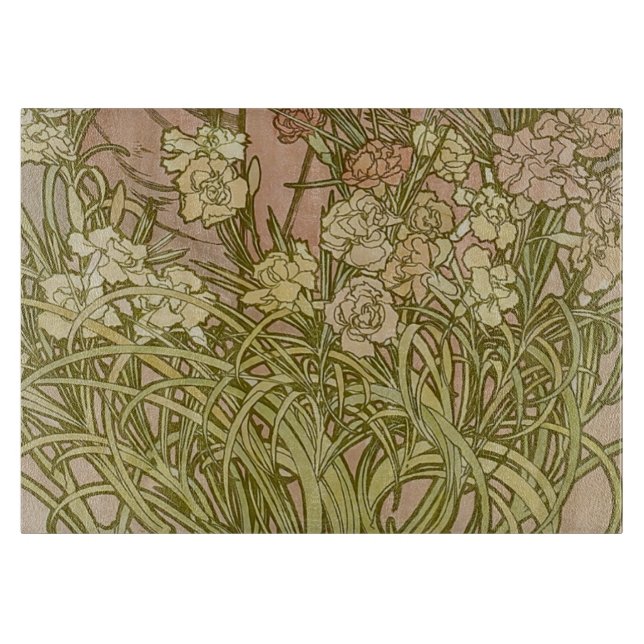 Planche À Découper Art Nouveau Alfonse Mucha fleurs d'oeillets floral (Devant)