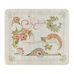 Planche À Découper Art nouveau Mucha floral abstrait art pêches vert