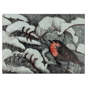 Planche À Découper Art nouveau néerlandais Robin Bird en hiver