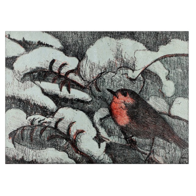 Planche À Découper Art nouveau néerlandais Robin Bird en hiver (Devant)