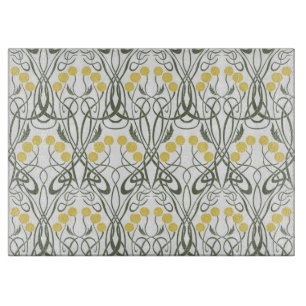 Planche À Découper Art Nouveau Roses jaunes et tiges sinueuses