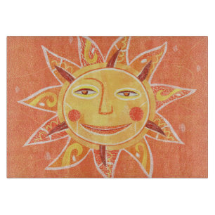 Planche À Découper Art orange de sourire de Sun de jeu de rayon