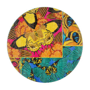 Planche À Découper Art papillon rose et sarcelle maximaliste vibrant