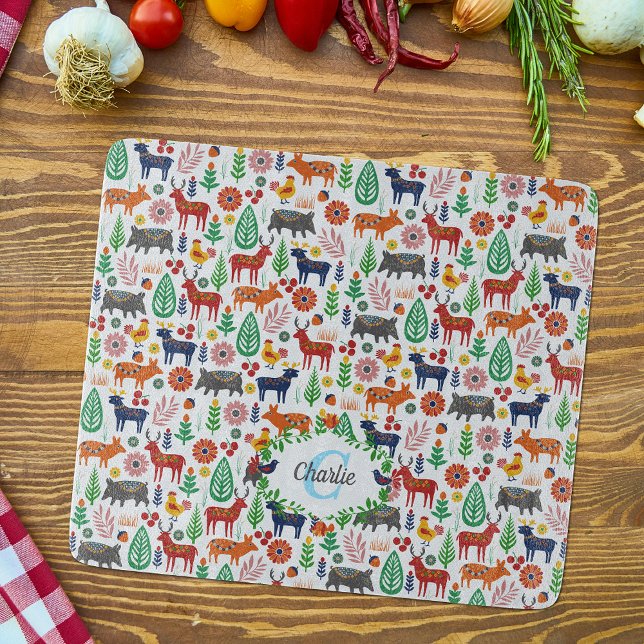 Planche À Découper Art populaire scandinave Monogramme Motif Boho Mod (Créateur téléchargé)