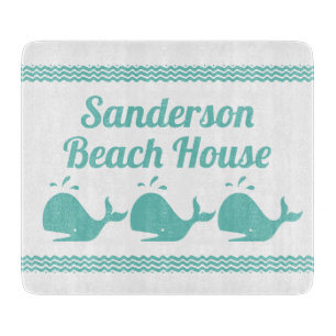 Planche À Découper Artic Teal Blue Whale & waves Blue & White coastal