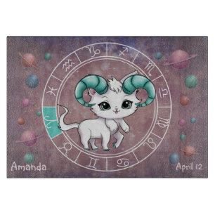 Planche À Découper Astrological Aries Cute cat Zodiac Wheel Planet