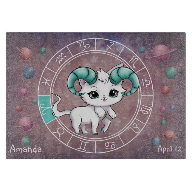 Planche À Découper Astrological Aries Cute cat Zodiac Wheel Planet (Devant)
