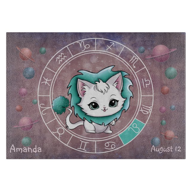 Planche À Découper Astrological Leo Cute cat Zodiac Wheel (Devant)