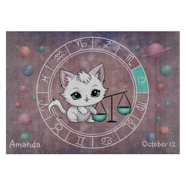 Planche À Découper Astrological Libra Cute cat Zodiac Wheel Planet (Devant)