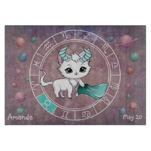 Planche À Découper Astrological Taurus Cute cat Zodiac Wheel