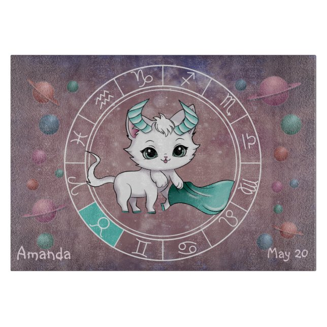 Planche À Découper Astrological Taurus Cute cat Zodiac Wheel (Devant)