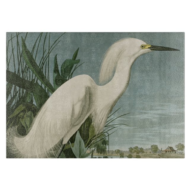Planche À Découper Audubon Héron de neige Oiseaux d'aigrettes blanche (Devant)