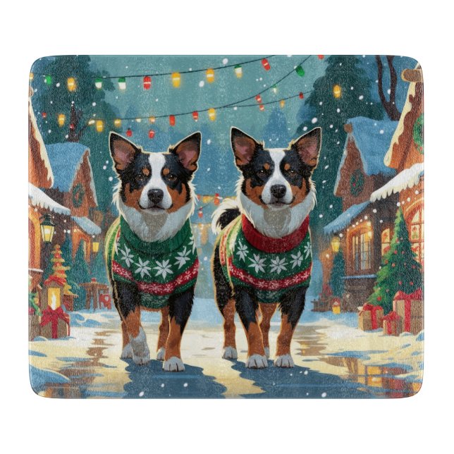 Planche À Découper Australian Cattle Dogs Christmas Snow Holiday (Devant)