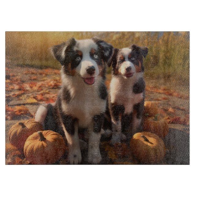 Planche À Découper Australian Shepherd Puppy Citrouille de plaisir d' (Devant)