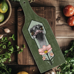 Planche À Découper Autruche Rose Fleurs Vert Olive Art Déco