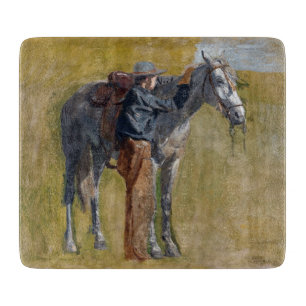 Planche À Découper Badlands américains : Vieux West Cowboy avec cheva