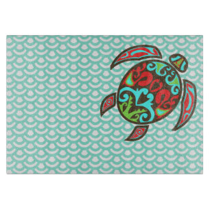 Planche À Découper Balances de poissons et tortue colorée
