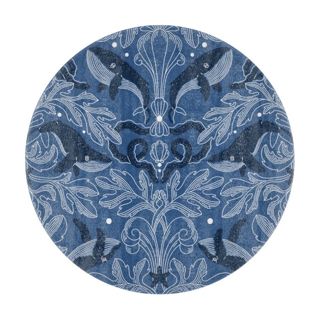 Planche À Découper Baleines nautiques, motif de texture damassée. (Devant)